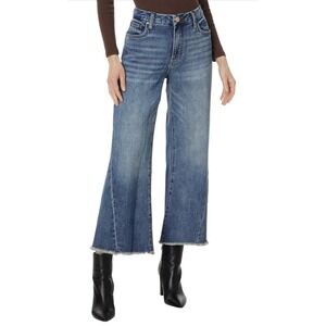 KUT From The Kloth MEG Fab Ab High Rise Wide Leg Jeans Size 6 Blue Raw Hem